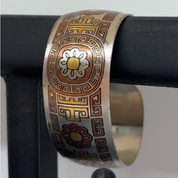 Damascene Reed Barton Silver Cuff Bracelet Vintage 50$